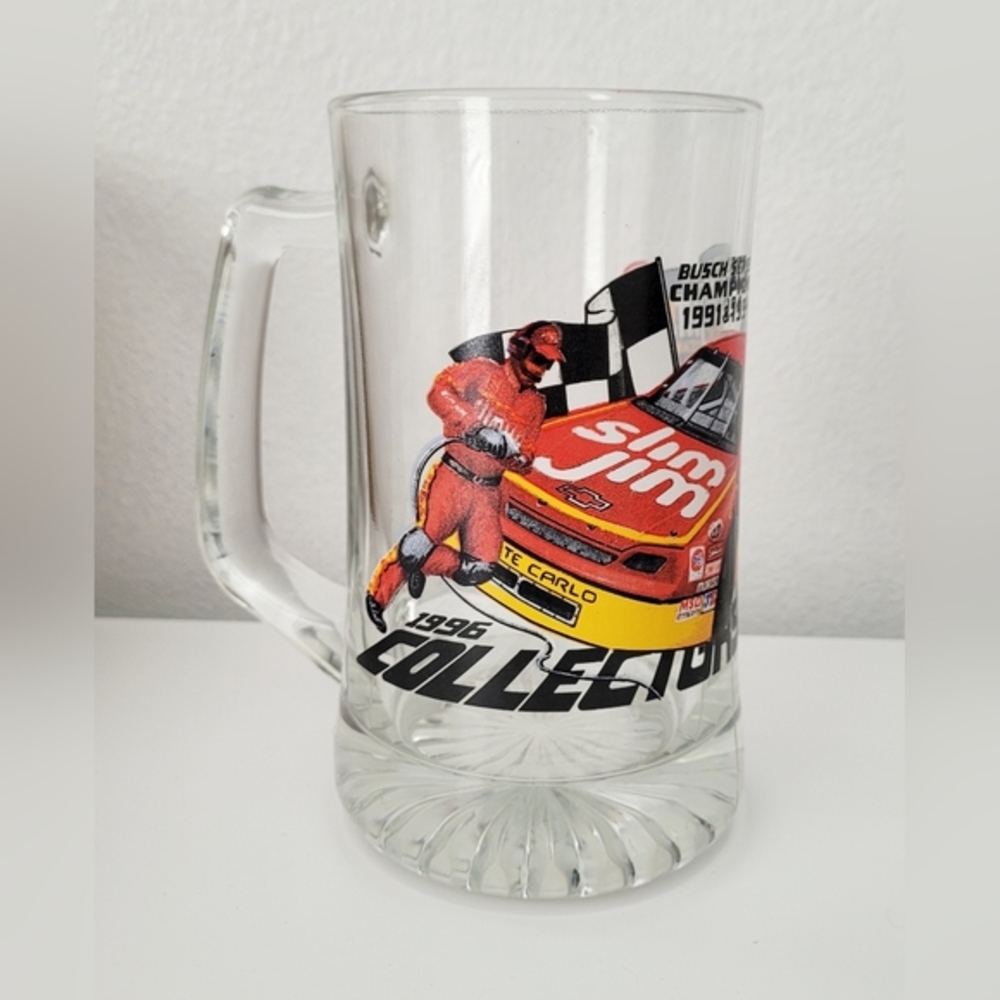 Vintage 1996 Slim Jim Nascar Racing Glass Mug Collectors Edition